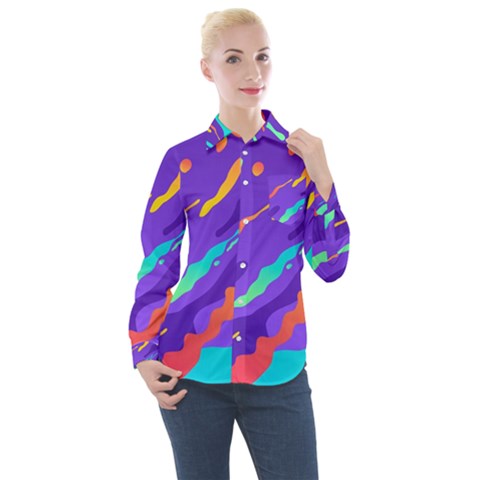 Multicolored-abstract-background Women s Long Sleeve Pocket Shirt by Salman4z