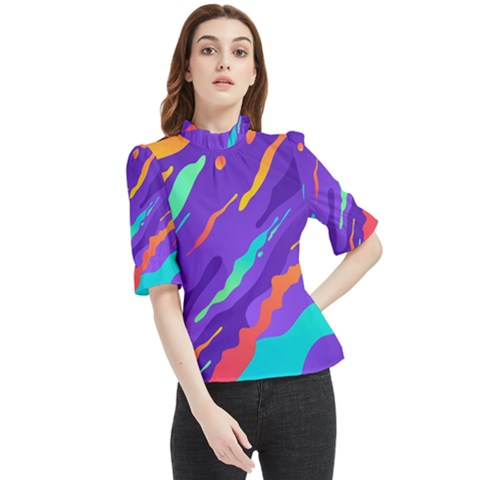 Multicolored-abstract-background Frill Neck Blouse by Salman4z