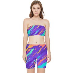 Multicolored-abstract-background Stretch Shorts And Tube Top Set by Salman4z