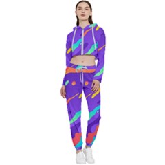 Multicolored-abstract-background Cropped Zip Up Lounge Set by Salman4z