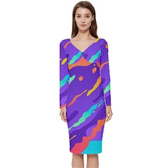 Multicolored-abstract-background Long Sleeve V-neck Bodycon Dress  by Salman4z