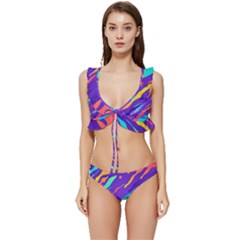 Multicolored-abstract-background Low Cut Ruffle Edge Bikini Set by Salman4z