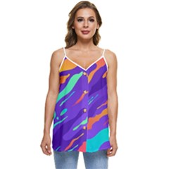 Multicolored-abstract-background Casual Spaghetti Strap Chiffon Top by Salman4z