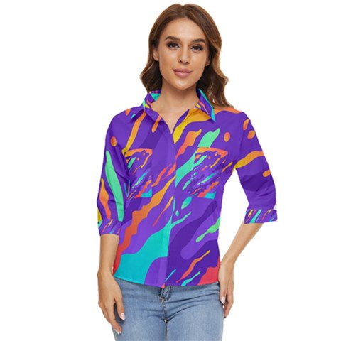 Multicolored-abstract-background Women s Quarter Sleeve Pocket Shirt by Salman4z