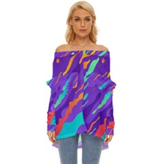 Multicolored-abstract-background Off Shoulder Chiffon Pocket Shirt by Salman4z