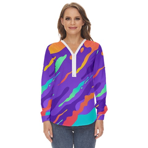 Multicolored-abstract-background Zip Up Long Sleeve Blouse by Salman4z