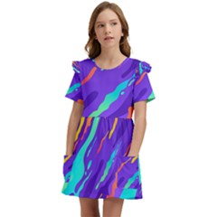 Multicolored-abstract-background Kids  Frilly Sleeves Pocket Dress by Salman4z