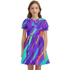 Multicolored-abstract-background Kids  Bow Tie Puff Sleeve Dress by Salman4z