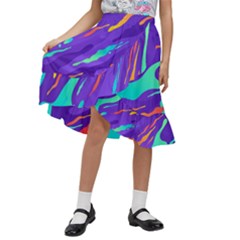 Multicolored-abstract-background Kids  Ruffle Flared Wrap Midi Skirt