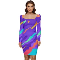 Multicolored-abstract-background Women Long Sleeve Ruched Stretch Jersey Dress by Salman4z