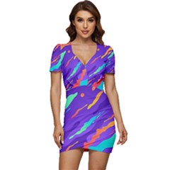 Multicolored-abstract-background Low Cut Cap Sleeve Mini Dress by Salman4z