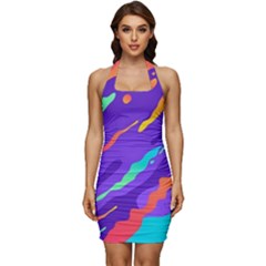 Multicolored-abstract-background Sleeveless Wide Square Neckline Ruched Bodycon Dress by Salman4z