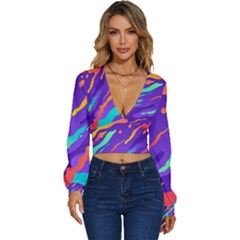 Multicolored-abstract-background Long Sleeve Deep-v Velour Top by Salman4z