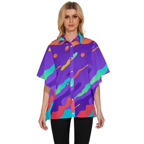 Multicolored-abstract-background Women s Batwing Button Up Shirt by Salman4z