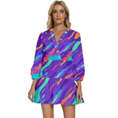 Multicolored-abstract-background V-neck Placket Mini Dress by Salman4z