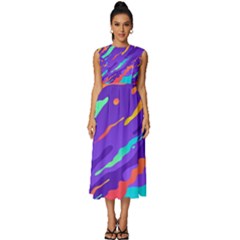 Multicolored-abstract-background Sleeveless Round Neck Midi Dress by Salman4z