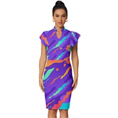 Multicolored-abstract-background Vintage Frill Sleeve V-neck Bodycon Dress by Salman4z