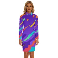 Multicolored-abstract-background Long Sleeve Shirt Collar Bodycon Dress by Salman4z