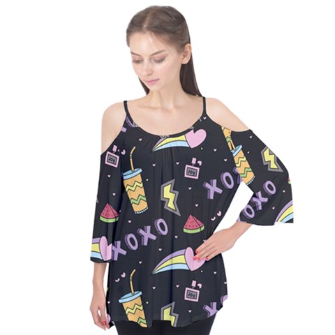 Cute-girl-things-seamless-background Flutter Sleeve Tee  by Salman4z