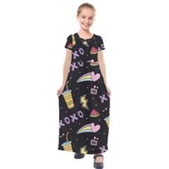 Cute-girl-things-seamless-background Kids  Short Sleeve Maxi Dress by Salman4z