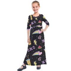 Cute-girl-things-seamless-background Kids  Quarter Sleeve Maxi Dress by Salman4z