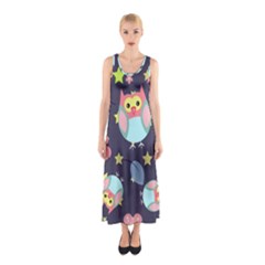 Owl-stars-pattern-background Sleeveless Maxi Dress by Salman4z