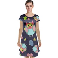 Owl-stars-pattern-background Cap Sleeve Nightdress by Salman4z