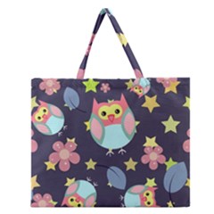 Owl-stars-pattern-background Zipper Large Tote Bag by Salman4z