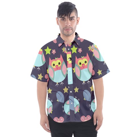 Owl-stars-pattern-background Men s Short Sleeve Shirt by Salman4z