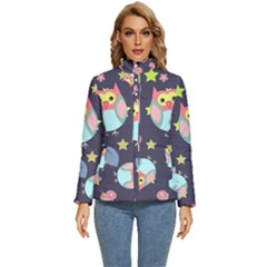 Owl-stars-pattern-background Women s Puffer Bubble Jacket Coat by Salman4z