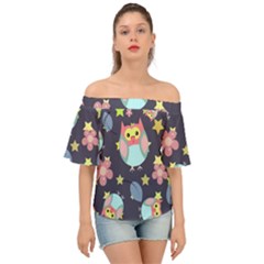 Owl-stars-pattern-background Off Shoulder Short Sleeve Top by Salman4z