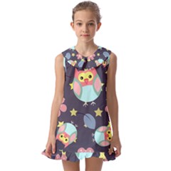 Owl-stars-pattern-background Kids  Pilgrim Collar Ruffle Hem Dress by Salman4z