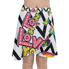 Vector-romantic-love-seamless-pattern Chiffon Wrap Front Skirt by Salman4z