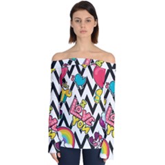 Vector-romantic-love-seamless-pattern Off Shoulder Long Sleeve Top by Salman4z