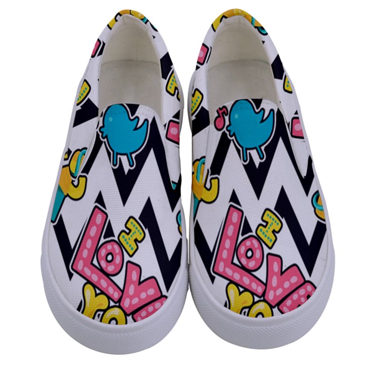 Vector-romantic-love-seamless-pattern Kids  Canvas Slip Ons