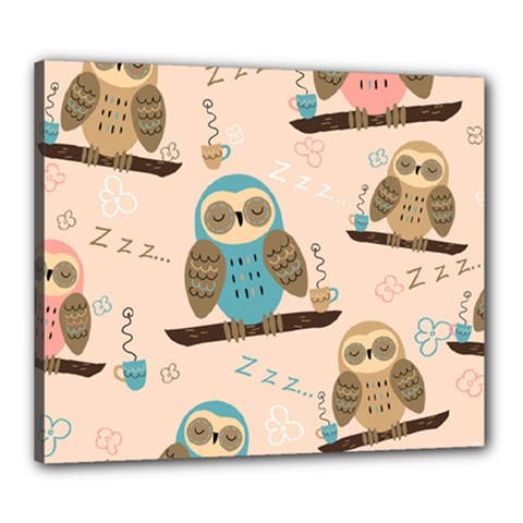 Seamless-pattern-owls-dream-cute-style-pajama-fabric Canvas 24  X 20  (stretched) by Salman4z