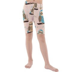 Seamless-pattern-owls-dream-cute-style-pajama-fabric Kids  Mid Length Swim Shorts by Salman4z