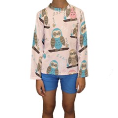 Seamless-pattern-owls-dream-cute-style-pajama-fabric Kids  Long Sleeve Swimwear by Salman4z