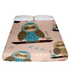 Seamless-pattern-owls-dream-cute-style-pajama-fabric Fitted Sheet (queen Size) by Salman4z