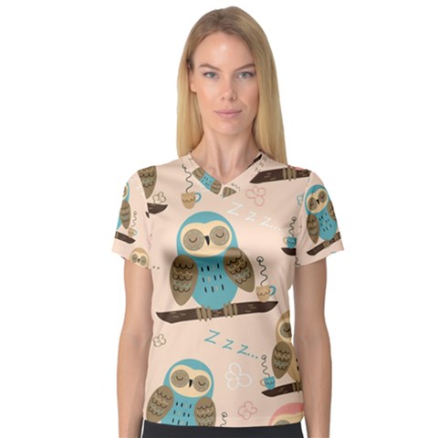 Seamless-pattern-owls-dream-cute-style-pajama-fabric V-neck Sport Mesh Tee by Salman4z