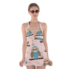 Seamless-pattern-owls-dream-cute-style-pajama-fabric Halter Dress Swimsuit  by Salman4z