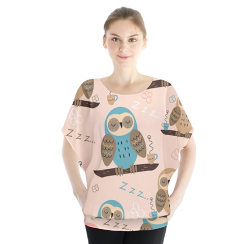 Seamless-pattern-owls-dream-cute-style-pajama-fabric Batwing Chiffon Blouse by Salman4z