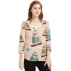 Seamless-pattern-owls-dream-cute-style-pajama-fabric Chiffon Quarter Sleeve Blouse by Salman4z