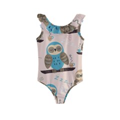 Seamless-pattern-owls-dream-cute-style-pajama-fabric Kids  Frill Swimsuit by Salman4z