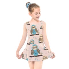 Seamless-pattern-owls-dream-cute-style-pajama-fabric Kids  Skater Dress Swimsuit by Salman4z