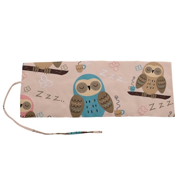 Seamless-pattern-owls-dream-cute-style-pajama-fabric Roll Up Canvas Pencil Holder (S)