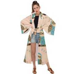 Seamless-pattern-owls-dream-cute-style-pajama-fabric Maxi Kimono by Salman4z