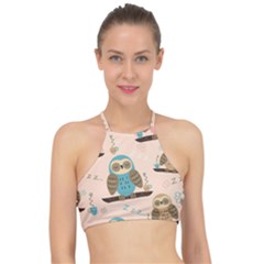 Seamless-pattern-owls-dream-cute-style-pajama-fabric Racer Front Bikini Top by Salman4z