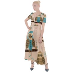 Seamless-pattern-owls-dream-cute-style-pajama-fabric Button Up Short Sleeve Maxi Dress by Salman4z