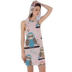 Seamless-pattern-owls-dream-cute-style-pajama-fabric Racer Back Hoodie Dress by Salman4z